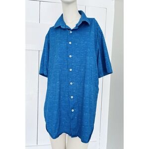 Bugatchi OooHCOTTON TECH 8-Way Stretch Short Sleeve‎ Button Up Shirt Men XL Blue